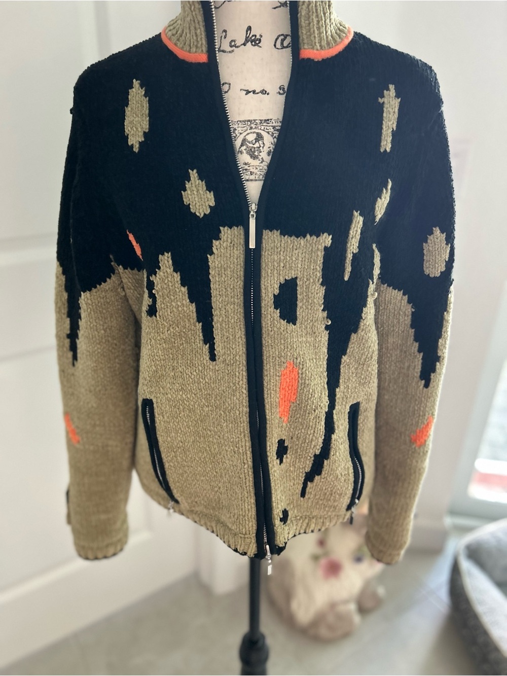 Jamie Sadock Olive & Black Contrast Zip-Front Knit Jacket
